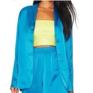 Show Me Your Mumu Felix Blue Luxe Satin Blazer Jacket Women's 3X